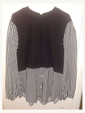 SHEIN Black and White Striped Layered Blouse